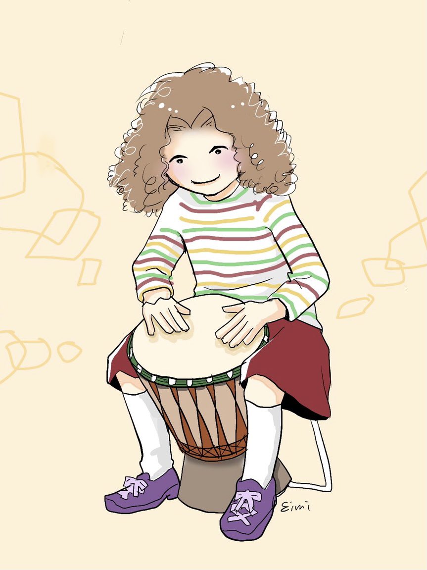 エイミーノオト Eimi Note イラストよりデフォルメした漫画内の子たちに いかにそれらしく楽器を弾かせるか 大型楽器担当の新キャラ考案で エミィが更に頭を抱えています 音楽家エミィらしい拘り 私はぬり絵 ネタ作れ イラスト イラスト好きな