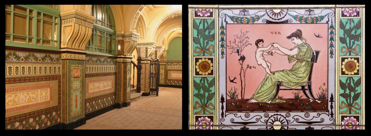 Yma yn yr Hen Lyfrgell, y coridor teils hardd oedd mynedfa wreiddiol yr adeilad ac mae'n dangos cyfoeth, hyder ac uchelgais Caerdydd Fictoraidd. Cynhyrchwyd y teils gan Maw &amp; Co. o Broseley, Swydd Amwythig.

#CelfYmMhobmanWA #ArtIsEverywhere #MuseumWeek2021