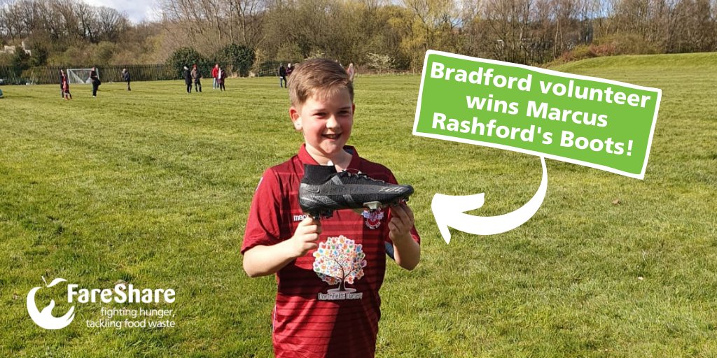 FareShareUK's tweet photo. With #Euro2020 kicking off we wanted to share that 13 year old @SandaleTrust volunteer Jake has won a pair of @MarcusRashford's special edition boots. Jake is the charity's youngest volunteer, helping deliver food and support the community. Read more: https://t.co/BXz47ham9k https://t.co/Dse95MXqCa