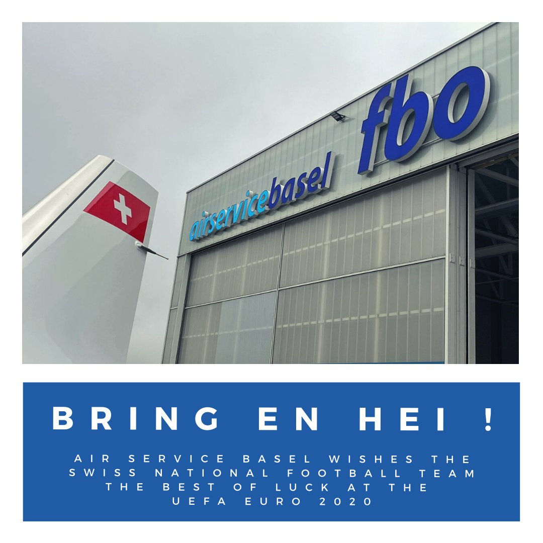 AirServiceBasel's tweet photo. Have a good flight and "Bring en hei" ! ⚽🏆
Air Service Basel wishes the Swiss Nati Men the best of luck at the UEFA EURO 2020 
#EURO2020 #Natimiteuch #BrinEnHei #bizav #businessaviation #EuroAirportBasel #EuroAirport #Basel #AirServiceBasel #HandlingAgent #flyaviation https://t.co/IrPcr8o4OX
