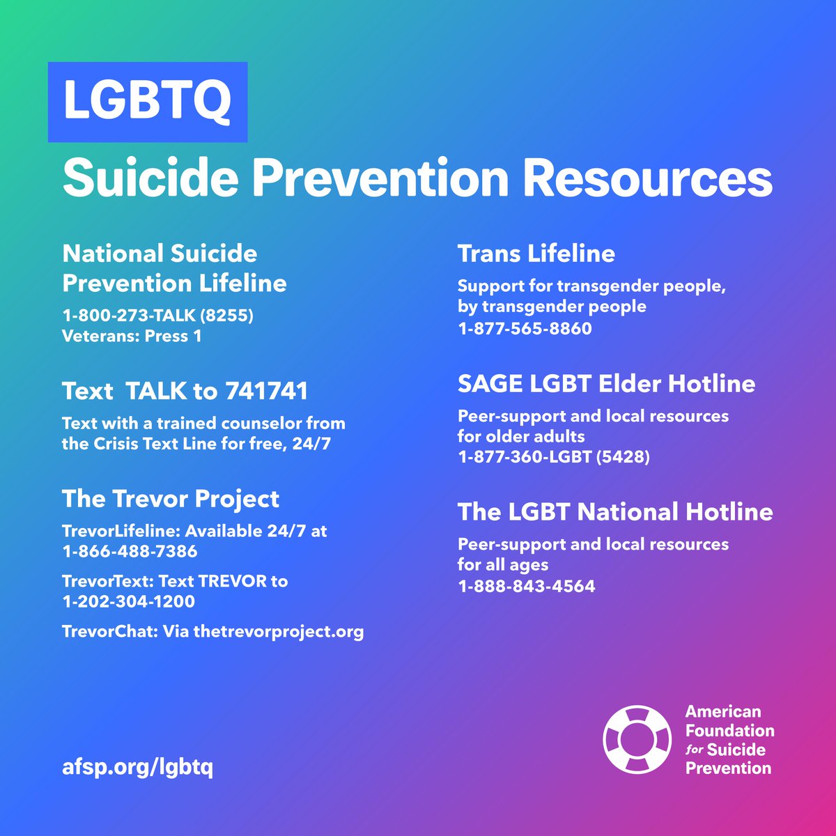 AFSPNebraska's tweet photo. Share these #LGBTQ resources this #PrideMonth and let your loved ones know that they're not alone. https://t.co/Cwb4XNmVMR