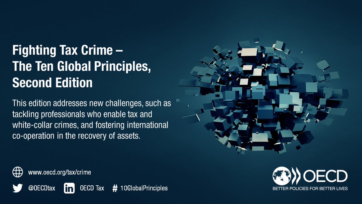OECDtax's tweet photo. 𝐹𝑖𝑔ℎ𝑡𝑖𝑛𝑔 𝑇𝑎𝑥 𝐶𝑟𝑖𝑚𝑒 – 𝑇ℎ𝑒 𝑇𝑒𝑛 𝐺𝑙𝑜𝑏𝑎𝑙 𝑃𝑟𝑖𝑛𝑐𝑖𝑝𝑙𝑒𝑠 is a comprehensive guide to tackling #taxcrime while ensuring that taxpayers' rights are respected. 

🗓️ Second edition out 𝟭𝟳 𝗝𝘂𝗻𝗲 𝟮𝟬𝟮𝟭
➡️ https://t.co/qRVj5JG0y2

#10GlobalPrinciples https://t.co/3olwtwm6wH