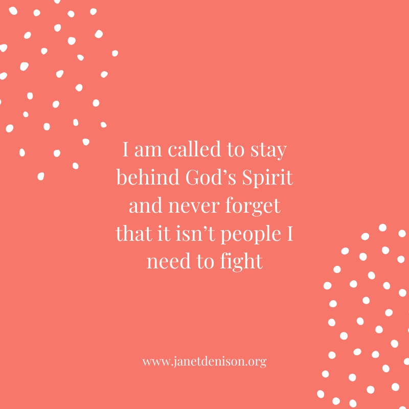 Janet_Denison's tweet photo. I am called to stay behind God’s Spirit and never forget that it isn’t people I need to fight; it is the same “spiritual forces of evil” that Paul had to fight too. So, to all those on the frontlines of faith, I encourage you to work hard at discerning our real enemy. https://t.co/ZBchBaGBTw
