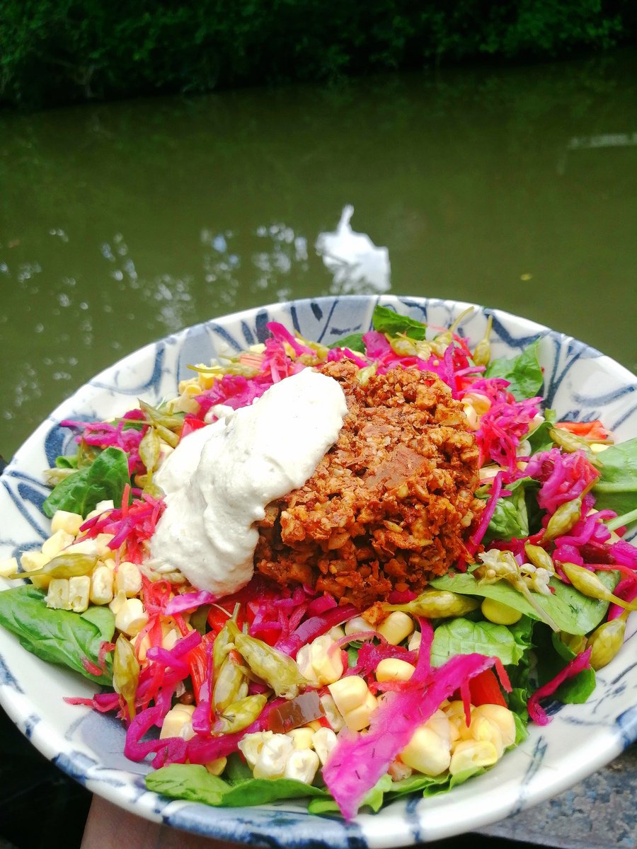 vegannutrition1's tweet photo. Another raw feast!

"walnut taco mince salad"

Walnut mince is so easy just pulse walnuts, sundried tomatoes, and taco spices in a food processor.

Then serve with simple chopped salad, my homegrown lettuce + spinach, foraged pickled wild garlic buds &amp; cashew soured cream. #vegan https://t.co/rrx26CdM6k