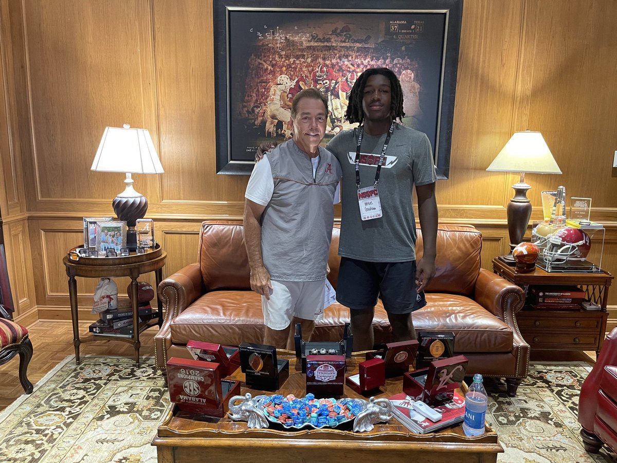 Great camp day at Alabama and amazing talk with Coach Saban. Coach gave me many tips and lessons to take back to my teammates.  <a href="/AlabamaFTBL/">Alabama Football</a> #RollTide
