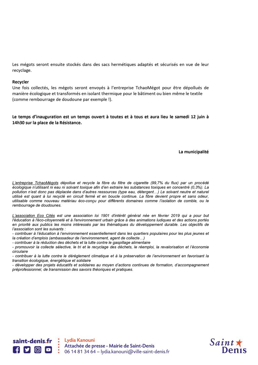 I COMMUNIQUÉ DE PRESSE I
Une première zone sans mégot va voir le jour à Saint-Denis

⬇️ Retrouvez le communiqué en ligne ⬇️
ville-saint-denis.fr/communique/une…