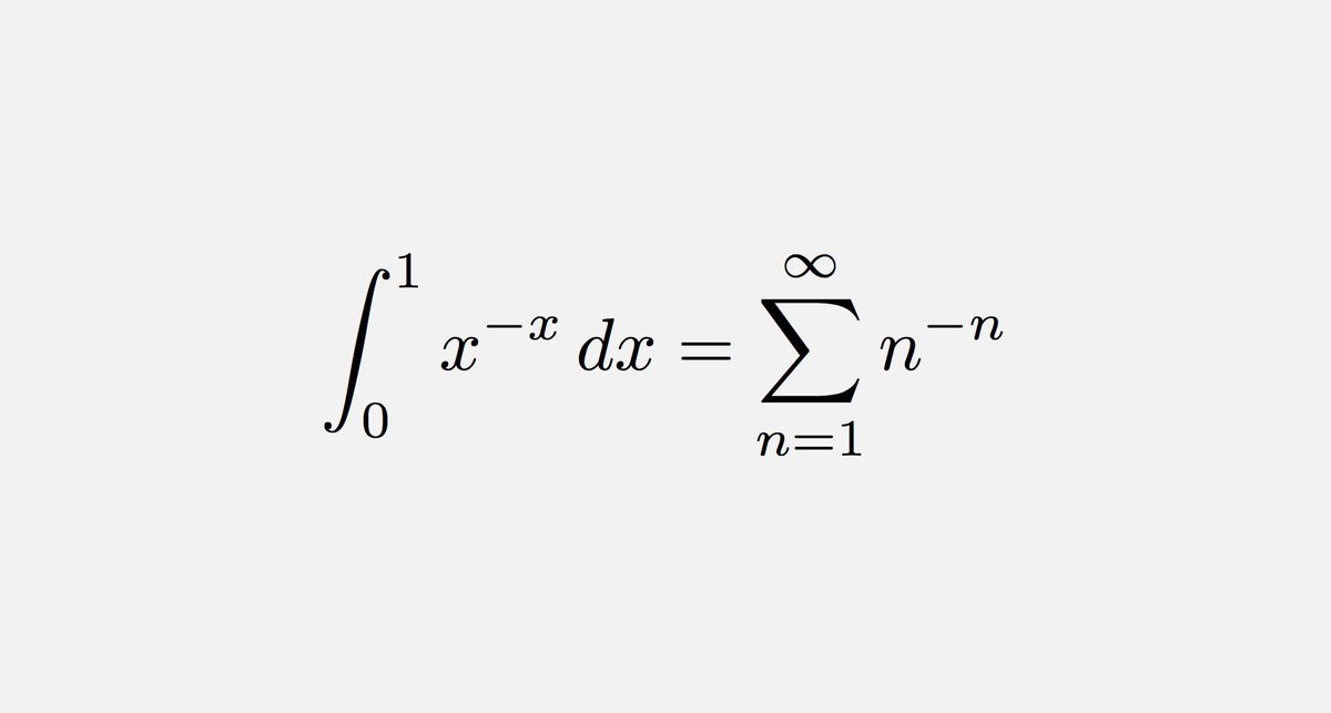 fermatslibrary's tweet photo. This identity is called the Sophomore's dream - in contrast to the name "Freshman's dream" which is given to the incorrect identity (x+y)ⁿ=xⁿ+yⁿ, this one has a similar too-good-to-be-true feel, but is true! https://t.co/po4D2aAf6b