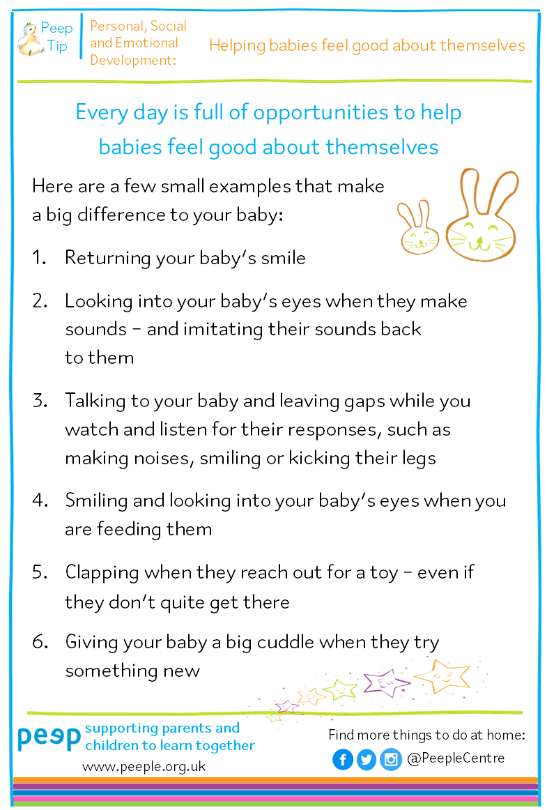 The way babies feel about themselves is influenced by their relationships with the important people in their life.  Their self‑esteem &amp; confidence are built through positive, loving interactions with others from the start. Here are a few ideas: 
#infantmentalhealthawarenessweek