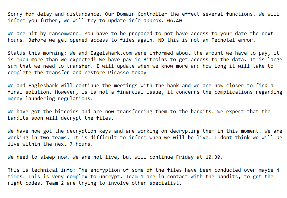 mikko's tweet photo. Live blog of a company trying to recover from a ransomware attack. 
https://t.co/RIMpxYonGv https://t.co/3kpMYXoK2X