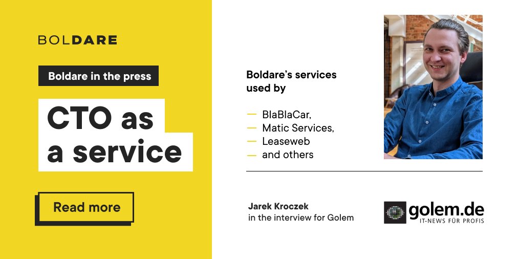 .  @MajaHoock from German tech magazine Golem.de asked Jarosław Kroczek (<a href="/Boldarecom/">Boldare</a>) about Boldare's unique “CTO as a service" role. 

You can't miss this piece! #cto #boldareinpress #boldareteam

➡️ golem.de/news/jaroslaw-…