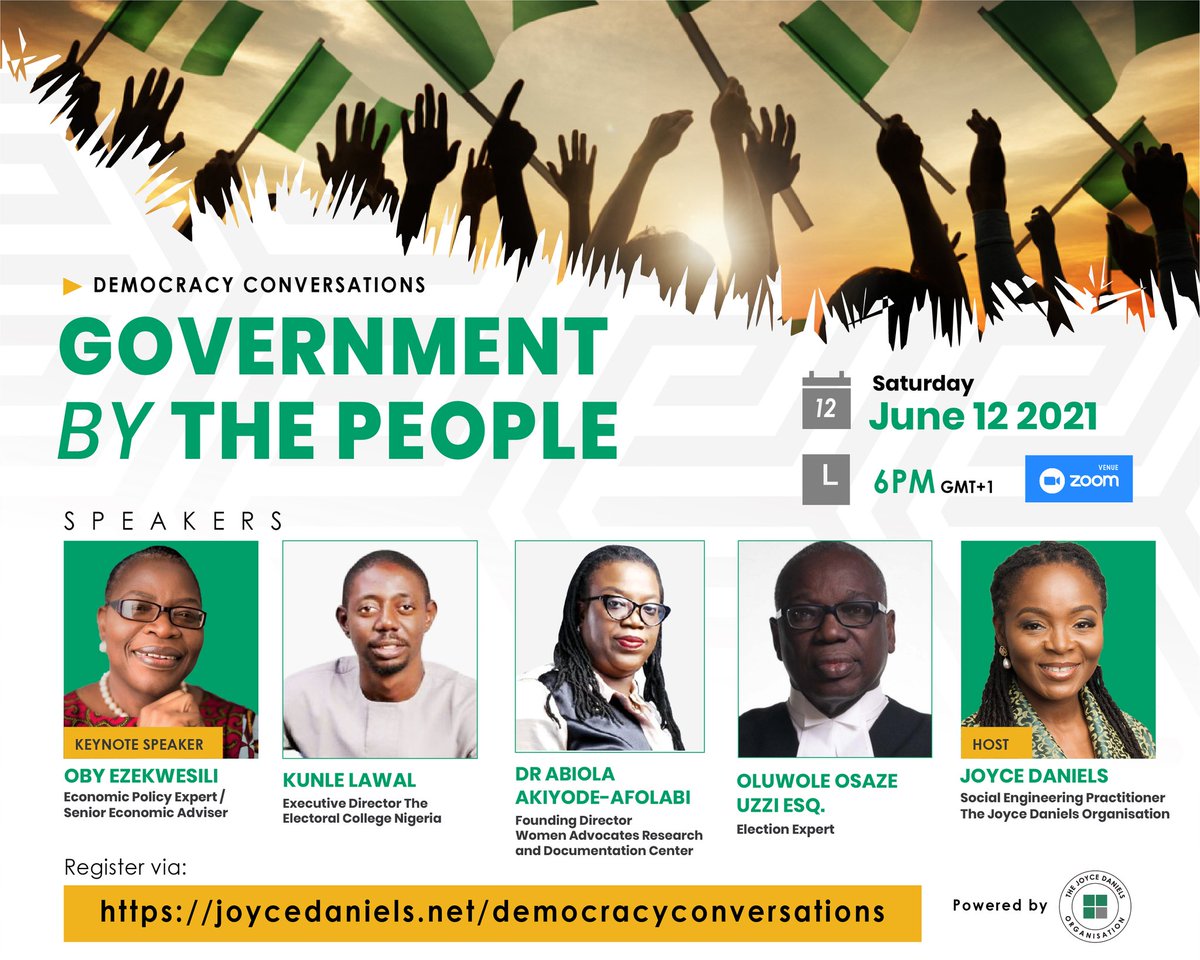 iamjoycedaniels's tweet photo. The time remains 6 pm, the evening of #DemocracyDay and the #June12thProtest.
Register at https://t.co/sDHO7xaau3
#SocialEngineeringPractitioner
#TheJoyceDanielsOrganization
#Nigeria #June12 #DemocracyConversations https://t.co/POv7ySblST
