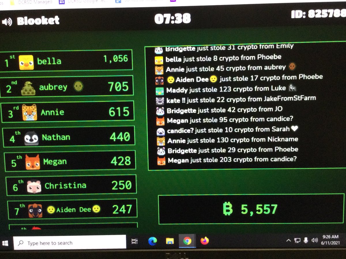 paulaye100's tweet photo. Playing Blooket’s new “Crypto” mode.  What an awesome way to make learning relevant to students.  Love it! ⁦@cms_grizzlies⁩ https://t.co/pYVhX0pa2K