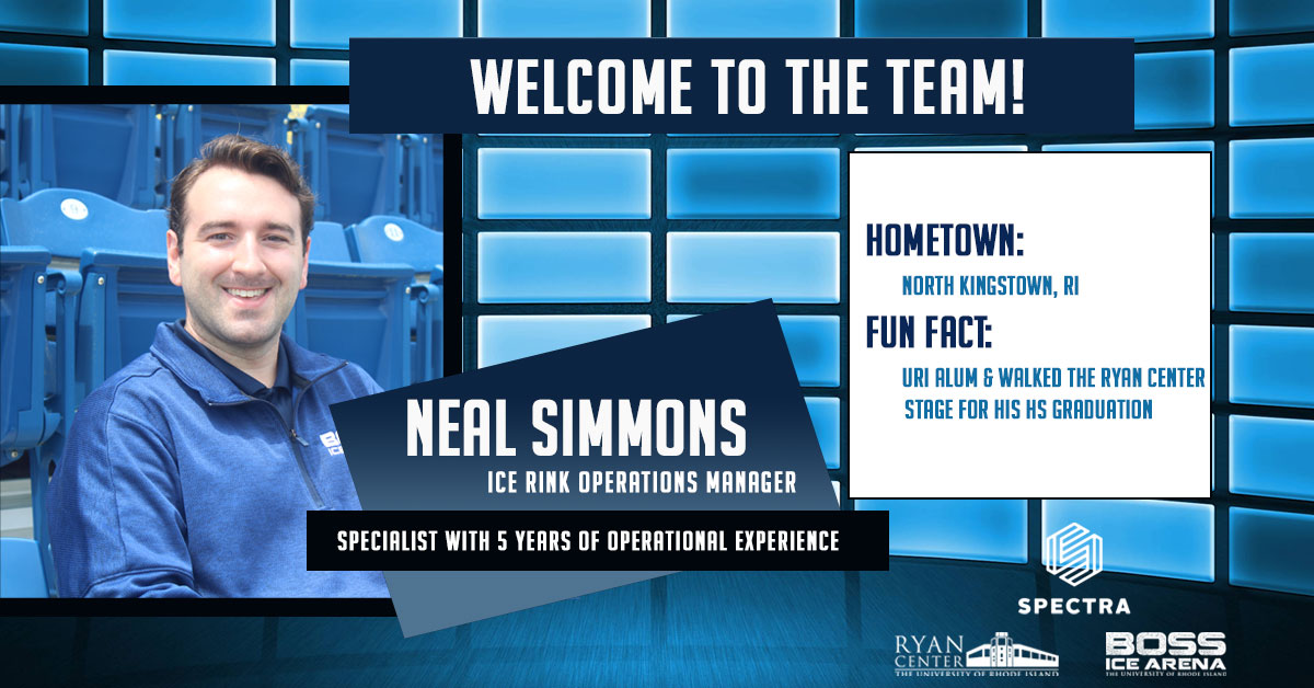 TheRyanCenter's tweet photo. We are excited to welcome Neal to our @SpectraExp family! Neal has been working with our operations staff on a part-time basis  &amp;  will now be working at the Boss Ice Arena as the Ice Rink Operations Manager. 

Congratulations Neal! 
#Spectra #RyanCenter #BossIceArena #URI https://t.co/LNdIpvFciQ