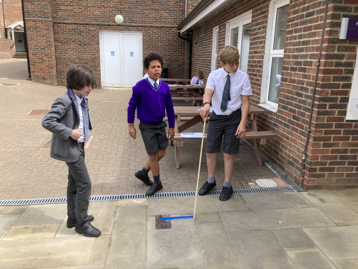 BansteadPrep's tweet photo. Taking skills from the classroom and using them in a practical setting. Mr Jeens and #Year6 were out in the quad today using knowledge of similar triangles to accurately determine the height of surrounding buildings. All they needed was a 1m stick and a mirror. #BPS_Maths https://t.co/g9B9eMR42U