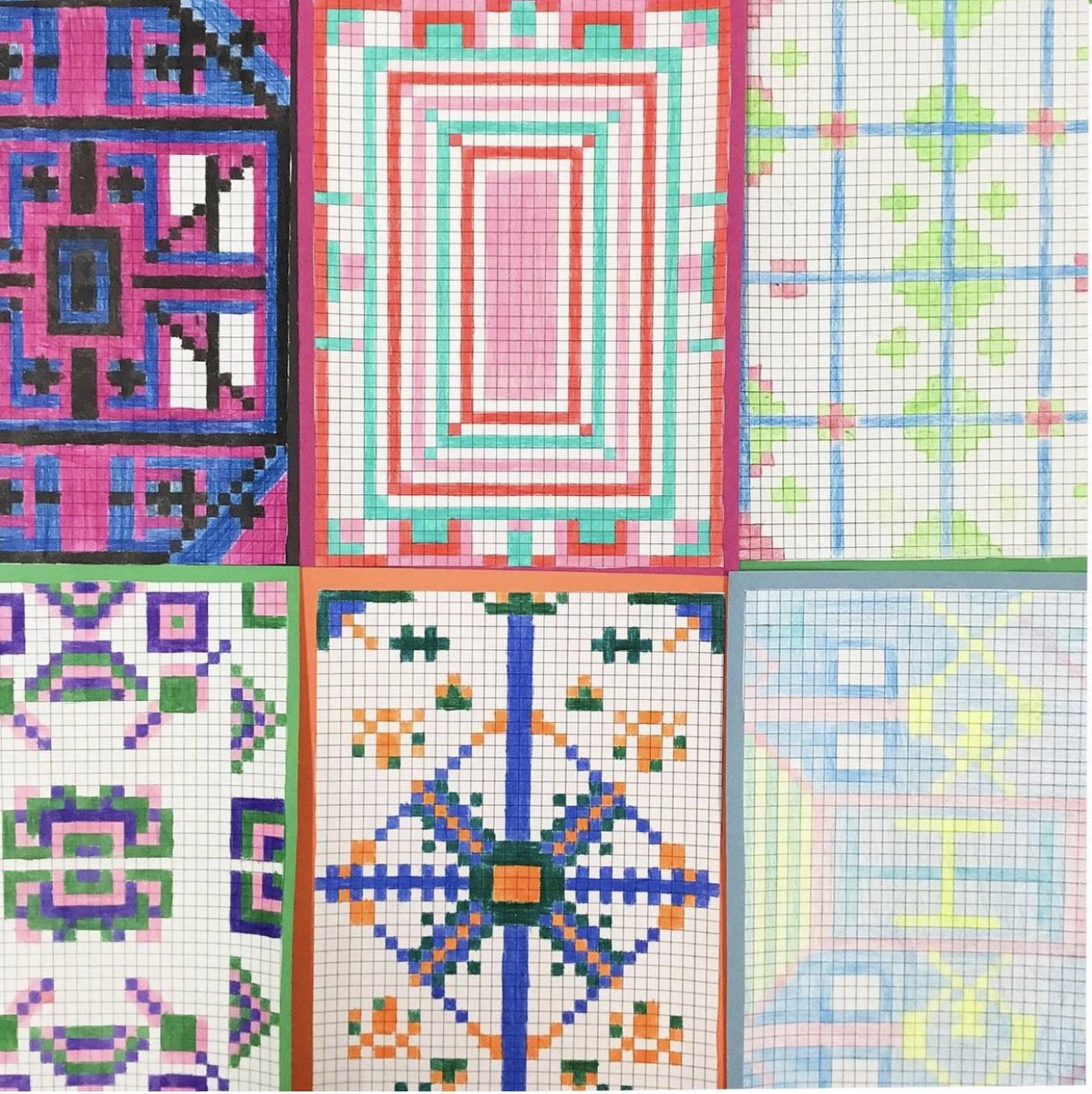 Our Grade 6 students completed some beautiful artwork inspired by beading. Beading is a very old technique passed down through generations as an ancestral art of Indigenous people. They used symmetry to complete their unique designs! 🖼