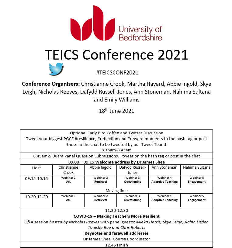 englishspecial's tweet image. Delighted to announce the PG Secondary students here at @UoB_TE have released the programme for their self-organised end of year conference. What workshops would you or will you attend?
 #TEICSCONF2021