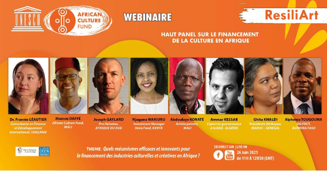 In order to better finance the African cultural sector, the high panel of African Culture Fund @ ACF in partnership with <a href="/UNESCO/">UNESCO 🏛️ #Education #Sciences #Culture 🇺🇳</a> and the <a href="/Fund/">Myron</a> for the Development of Culture and Tourism of Burkina-Faso, brings together high level experts. See you this June 26, 2021 at 11am