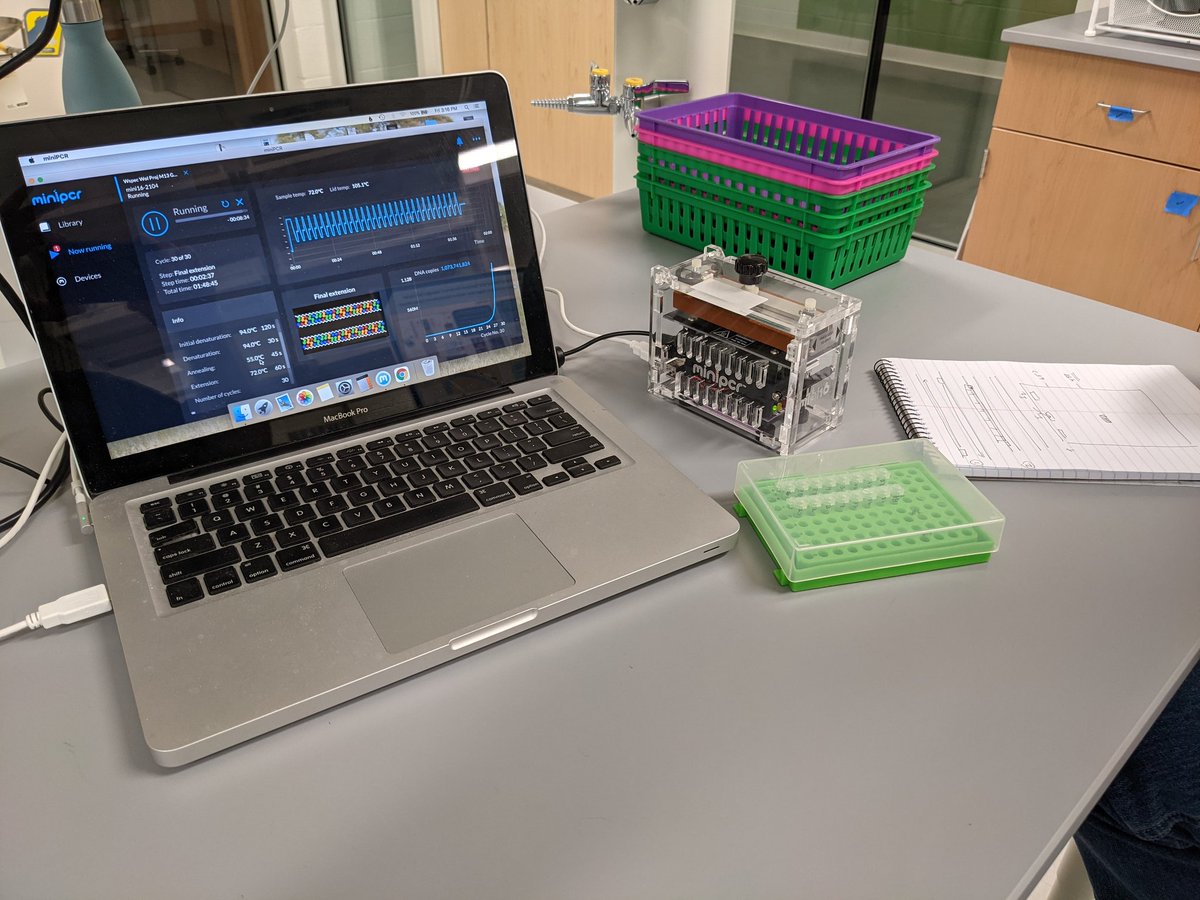 ia_kent's tweet photo. I might need to talk to @KuhnboBio about work life balance, but I enjoyed my first lesson on DNA replication. Cool machine @miniPCR ! https://t.co/xH5KHiZKge