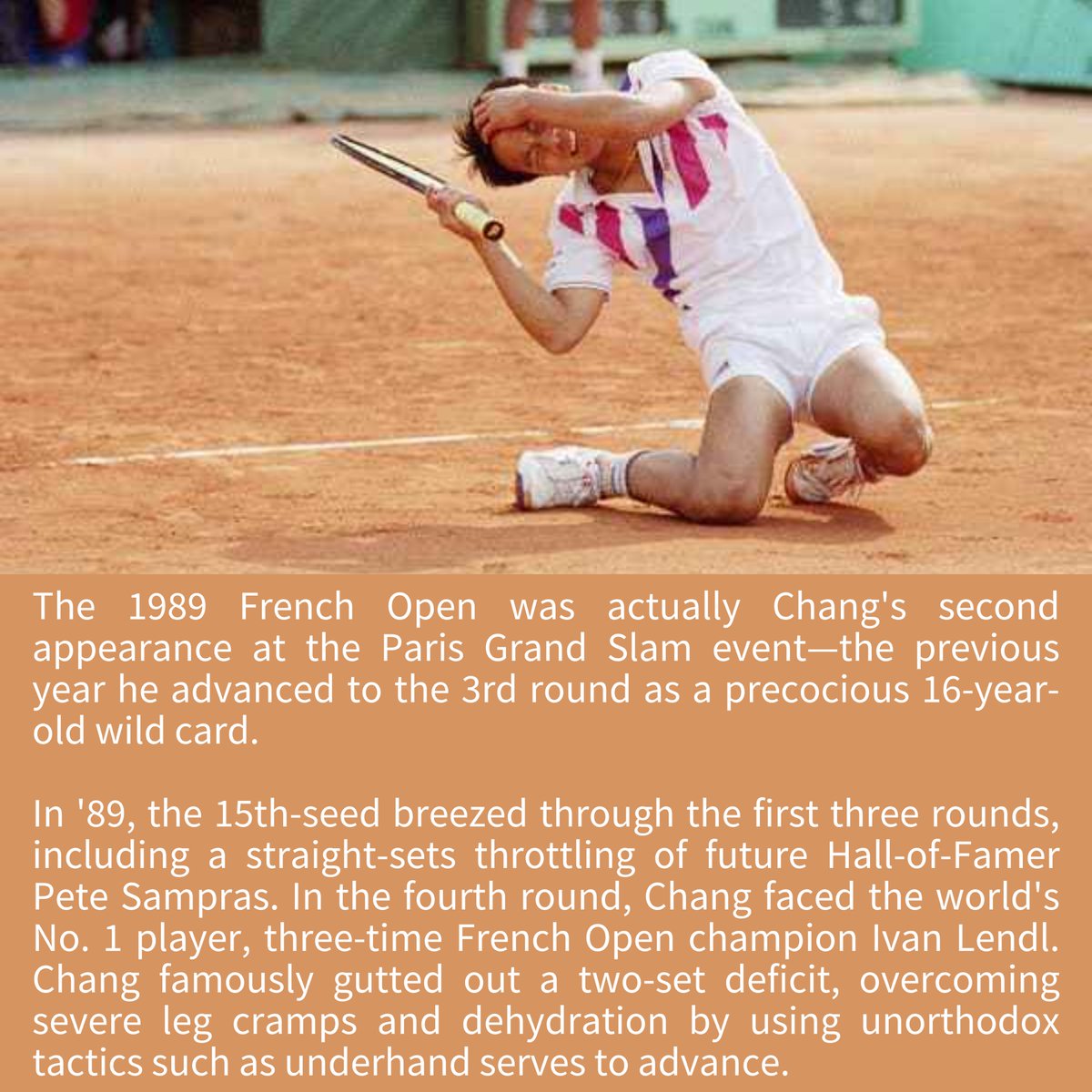 AsianWeekDB's tweet image. On This Date in History
June 11, 1989: Michael Chang wins French Open title

At 17 years and 110 days old, Chinese American Michael Chang becomes the youngest male player ever to win a Grand Slam championship—a record that still stands today.