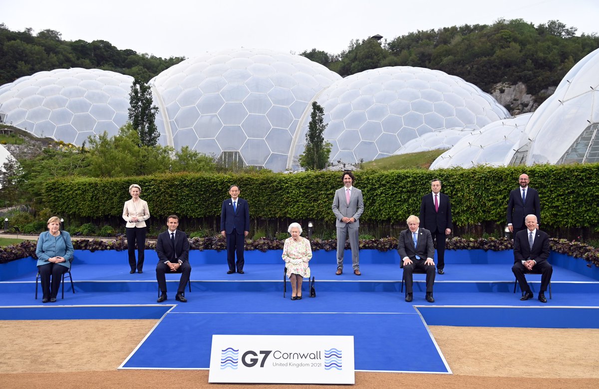 G7 leaders are attending a Royal Reception tonight at the @edenproject, with Her Majesty The Queen, The Prince of Wales, The Duchess of Cornwall and The Duke and Duchess of Cambridge. 🇬🇧 🇨🇦 🇫🇷 🇩🇪 🇮🇹 🇯🇵 🇺🇸 🇪🇺 #G7UK