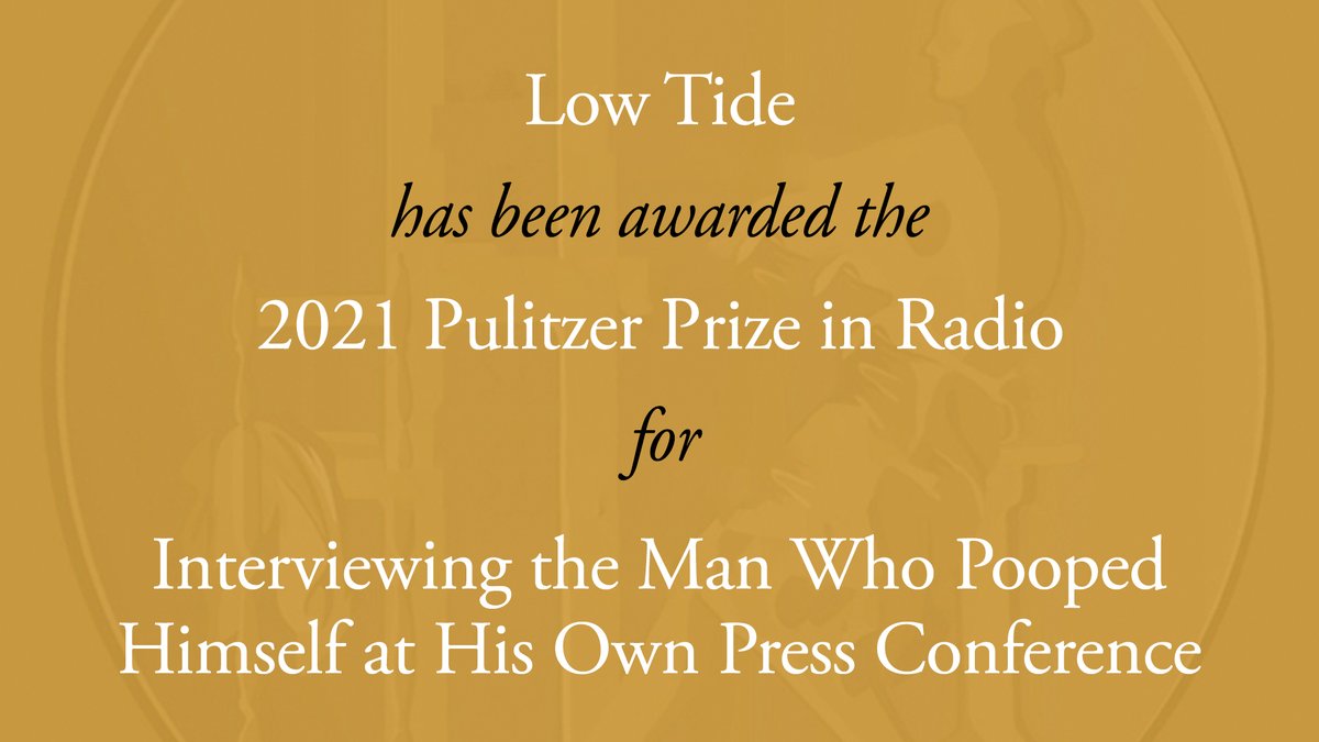 What an honor! We won a #Pulitzer for our exclusive interview with Marty Thomas, the man who pooped himself at his own press conference. Listen to the segment in episode 2: lowtide.fm/episode/2-conc…