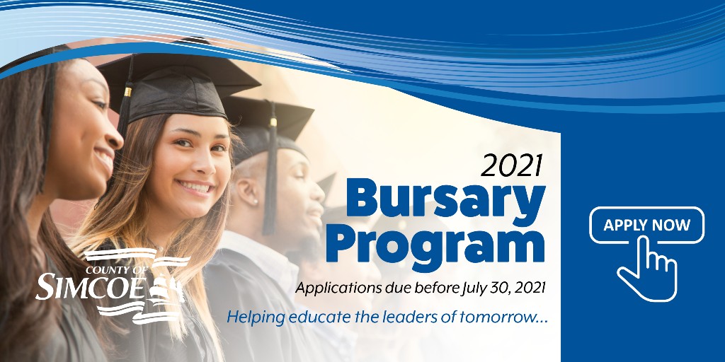Are you #simcoecounty #student attending a post-secondary institution in #Ontario?
Then you may be eligible for the 2021 #CountyofSimcoe Bursary program. Applicants must submit an online application by July 30, 2021. For more info visit, ow.ly/lzk350EePNm