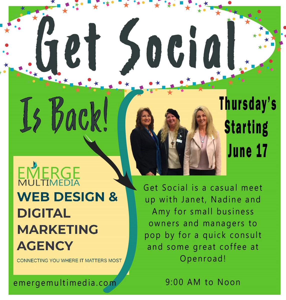 EmergeMultimed1's tweet image. We are bringing back Get Social, so come see us at Openroad Coffee!