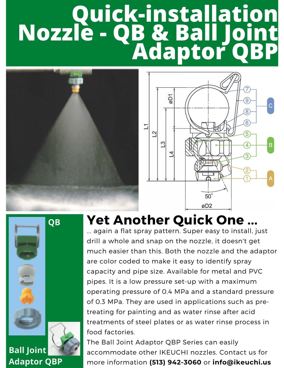 IkeuchiUSA's tweet photo. More nozzles that can be installed quick and easy! Oh, don't overlook the bonus - our Ball Joint Adaptor! Make just about any nozzle a quick-connect nozzle.

For more information call us at (513) 942-3060 or email us at info@ikeuchi.us . https://t.co/MPU457AUPD