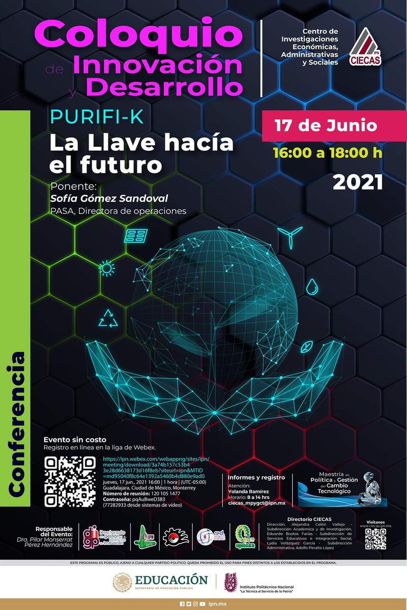 Participa este 17 de Junio a las 16:00hrs en el Coloquio de Innovación y Desarrollo. 
Liga de Acceso: ipn.webex.com/webappng/sites…
