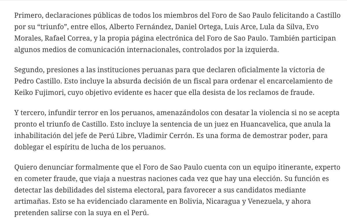 elhigadodmarita's tweet photo. Esta denuncia es INTERESANTE. 
La senadora colombiana María Fernanda Cabral, DENUNCIA un FRAUDE DELIBERADO en las elecciones peruanas desde el Foro de Sao Paulo y su modus operandi en todos los países de la región:
@EIExpedienteCol https://t.co/7DblBOnTJv https://t.co/KTHLJOXhS4