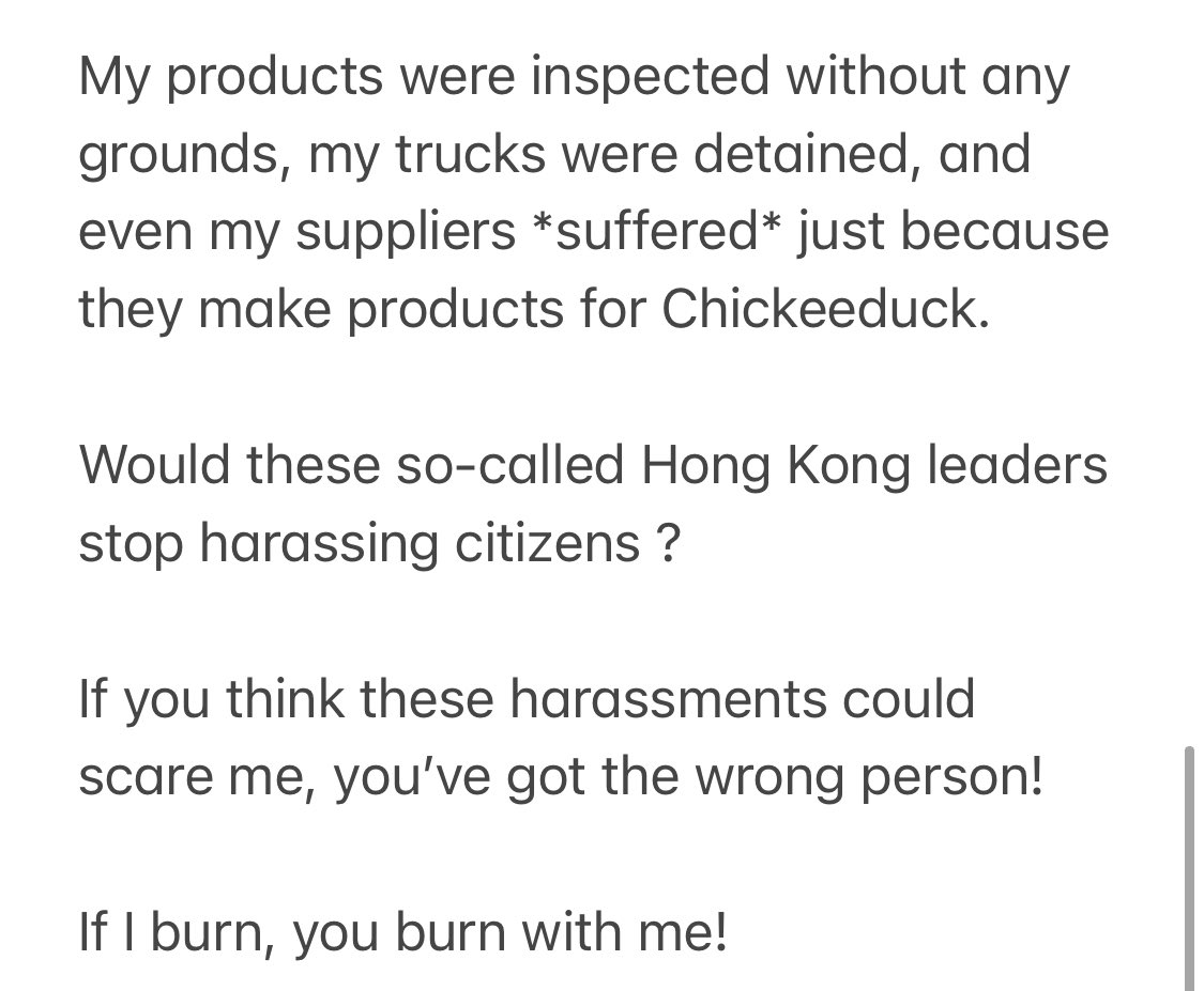 chowsiulungHerb's tweet photo. Would these so-called Hong Kong leaders stop harassing citizens ?

If you think these harassments could scare me, you’ve got the wrong person! 

If I burn, you burn with me! https://t.co/Q2esb0TMWW