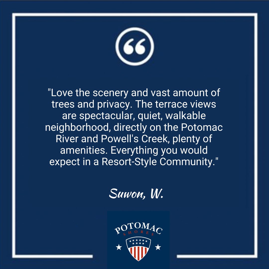 Our resort-style community is located on the Potomac River and surrounded by stunning scenery, just 30 minutes outside of Washington, D.C.

Come explore Potomac Shores for yourself! Visit us online to learn more at potomacshores.com