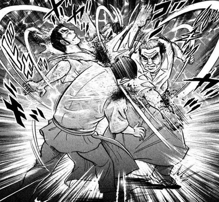 「江戸前の旬」の旬の親父である鱒之介さんは結構な武闘派で有名だが、その親父の鱚一郎さんは時代のせいもあってその比ではなくて笑ってる。殴られてるのは鱒之介さん。 