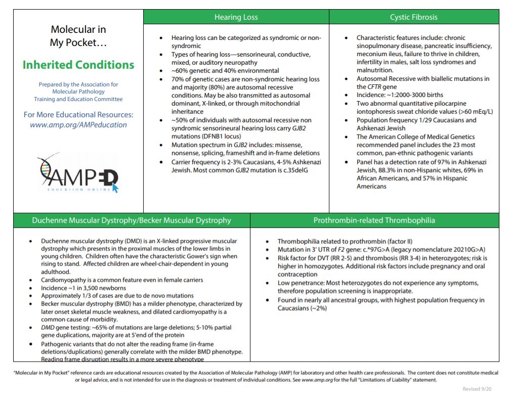 Thanks for joining us this #MedGeneEd21 week to explore some of AMP’s top #Genetics content. Before we leave you, make sure to check out FREE Molecular in my PocketTM focusing on #InheritedConditions: ow.ly/RvzG50EOIFR