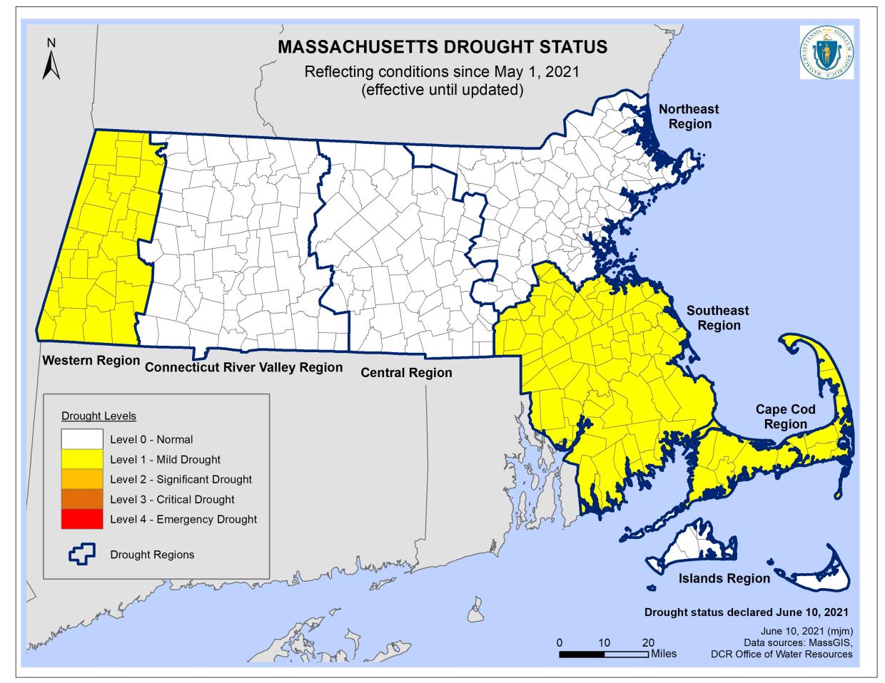 Drought Status for MA - Franklin in "Mild Drought"