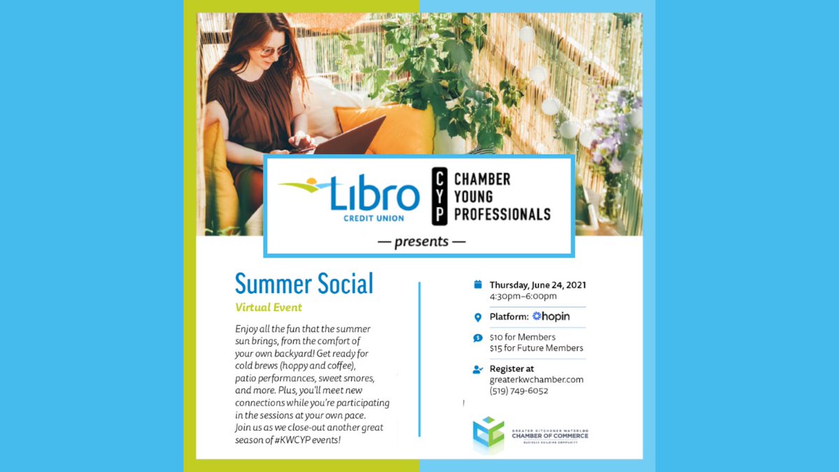 Summer is officially here... ☀️ and that means it's time for the <a href="/LibroCU/">Libro Credit Union</a> <a href="/KWCYP/">KWCYP</a> Summer Social! 

👉 Join us on Thursday, June 24th at 4:30pm and enjoy the fun that the summer sun brings, from the comfort of your own backyard! 

👉 Register here: bit.ly/3wSLYnS