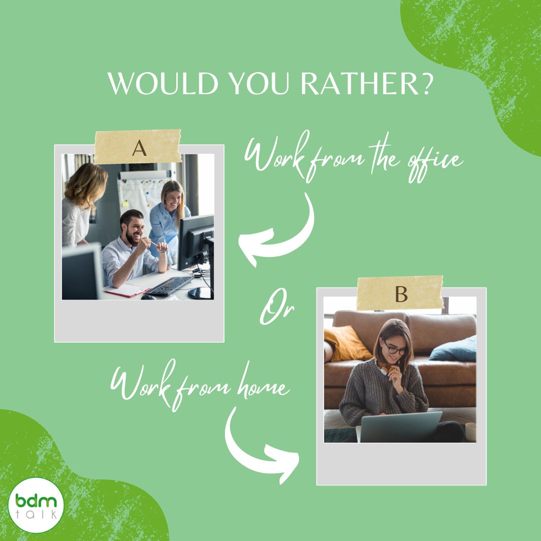BDM_Talk's tweet photo. With all the talk of hybrid working lately, we're keen to find out what the consensus is on returning to the office. So...

#business #work #innovation #digitaltransformation #collaboration #futureofwork #hybridworkplace #homeoffice https://t.co/4udbMoLlCB