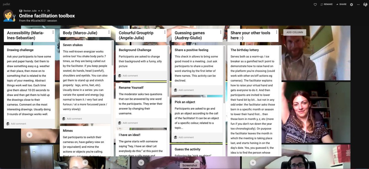 Missed our online facilitation session at #Ecsite2021 this afternoon? No worries, we put all our lovely tricks and tools here for you: padlet.com/jbeckerproject…
w. <a href="/zolotonosa/">Maria Zolotonosa</a> @audrey_mcs <a href="/smartinseb/">Sebastian Martin</a> <a href="/TechnoAngela/">AngelaSofia Lombardo</a> <a href="/gbonanome/">Giulio Bonanome</a>, Julia <a href="/AMDXBerlin/">Archimedes Exhibitions</a> , Inês Montalvão, Marco Miranda
