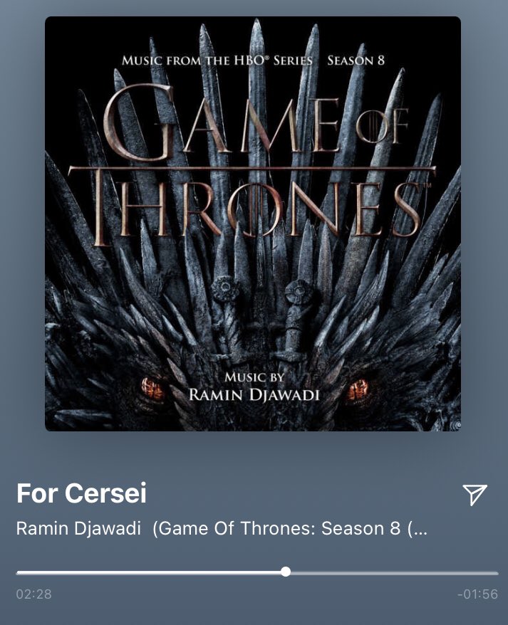 got_bh's tweet photo. I’ve been listening to this all afternoon and now I’m sad 🥺💔bring back Cersei Lannister #forcersei #gameofthrones @Djawadi_Ramin @HBO https://t.co/puFyGhZEMl