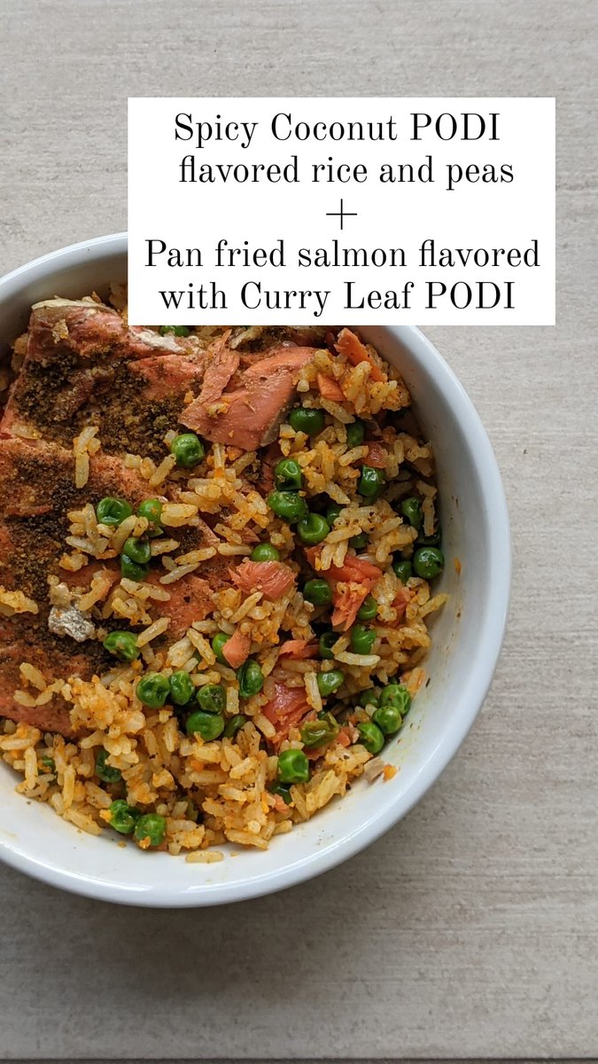 Podilife's tweet photo. Spicy Coconut PODI flavored rice with peas and pan fried salmon seasoned with Curry Leaf PODI 🌿🥥 https://t.co/gqGfcKR9zC