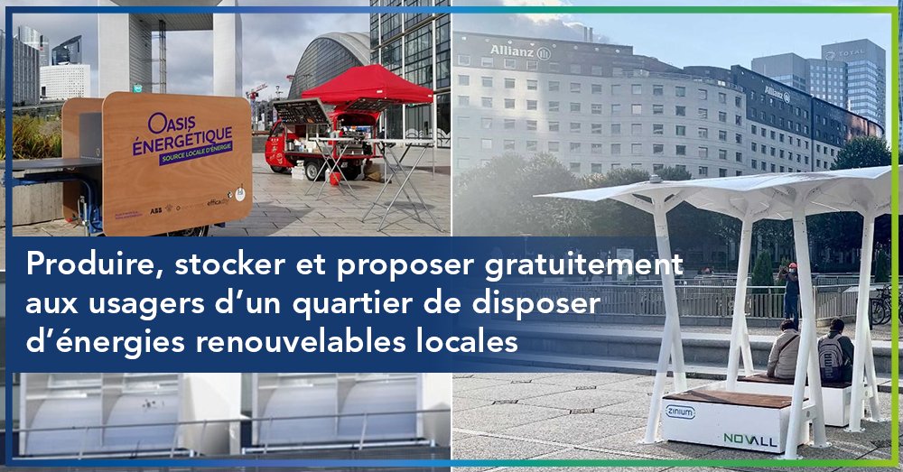 [Dossier énergies renouvelables] 
♻️<a href="/ParisLaDefense/">Paris La Défense</a>, en partenariat avec Efficacity, test en conditions réelles différents dispositifs autonomes de production locale d’énergie #renouvelable, et une solution de stockage #mobile d’énergie.
efficacity.com/produire-stock…