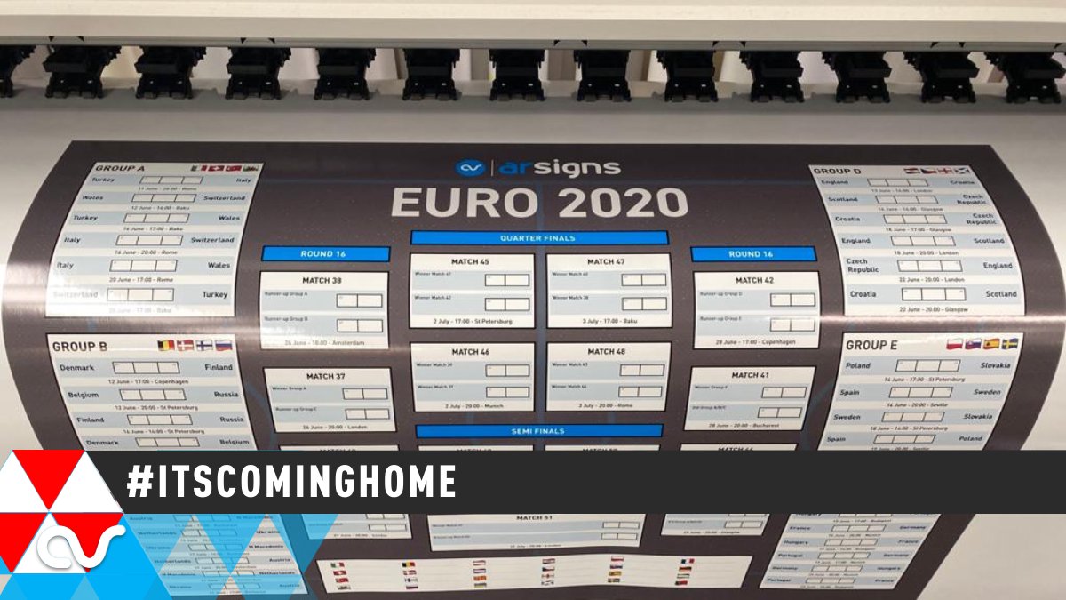 ArSigns's tweet image. Our latest job for the @saltboxnotts has given us #EURO2020 fever. The office wall planner is hot off the printer and North Macedonia awaits in the sweepstake.

#shopgraphics #bargraphics #vinylgraphics #signage
