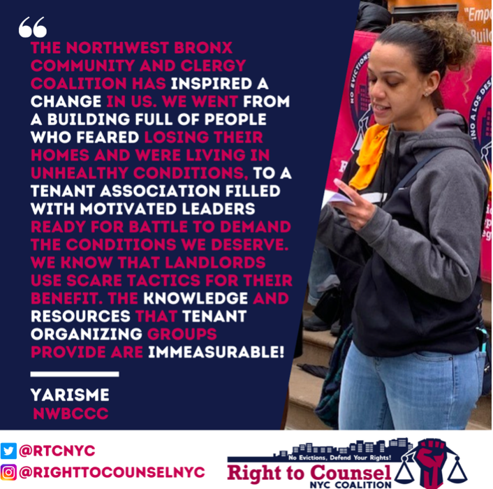 CMSBQ's tweet photo. OCJ @NYCHRA must be FULLY FUNDED. @NYCCouncil must allocate $5 million towards Local Law 53, so tenant organizers across NYC can work to ensure that tenants know about their Right to Counsel and feel supported using it. #PowerToOrganize #EvictionFreeNY https://t.co/RsfZHyebow