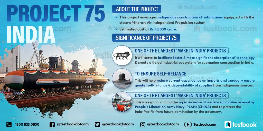 Testbookdotcom's tweet photo. The Defence Acquisition Council has approved the issuance of a Request For Proposal for the construction of six conventional submarines under Project-75I. It is part of the Indian Navy’s 30 year Plan for indigenous submarine construction.
#Project75 #Project75India https://t.co/PfJ41N3At6