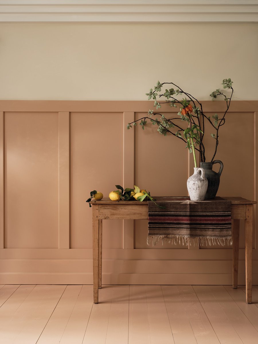 Three colour schemes for your hallway featuring our California Collection. Which is your favourite? ✨ 1: Tar, Peignoir and Strong White 2: Hazy and Cabbage White 2: Faded Terracotta, New White and Pointing #FarrowandBall