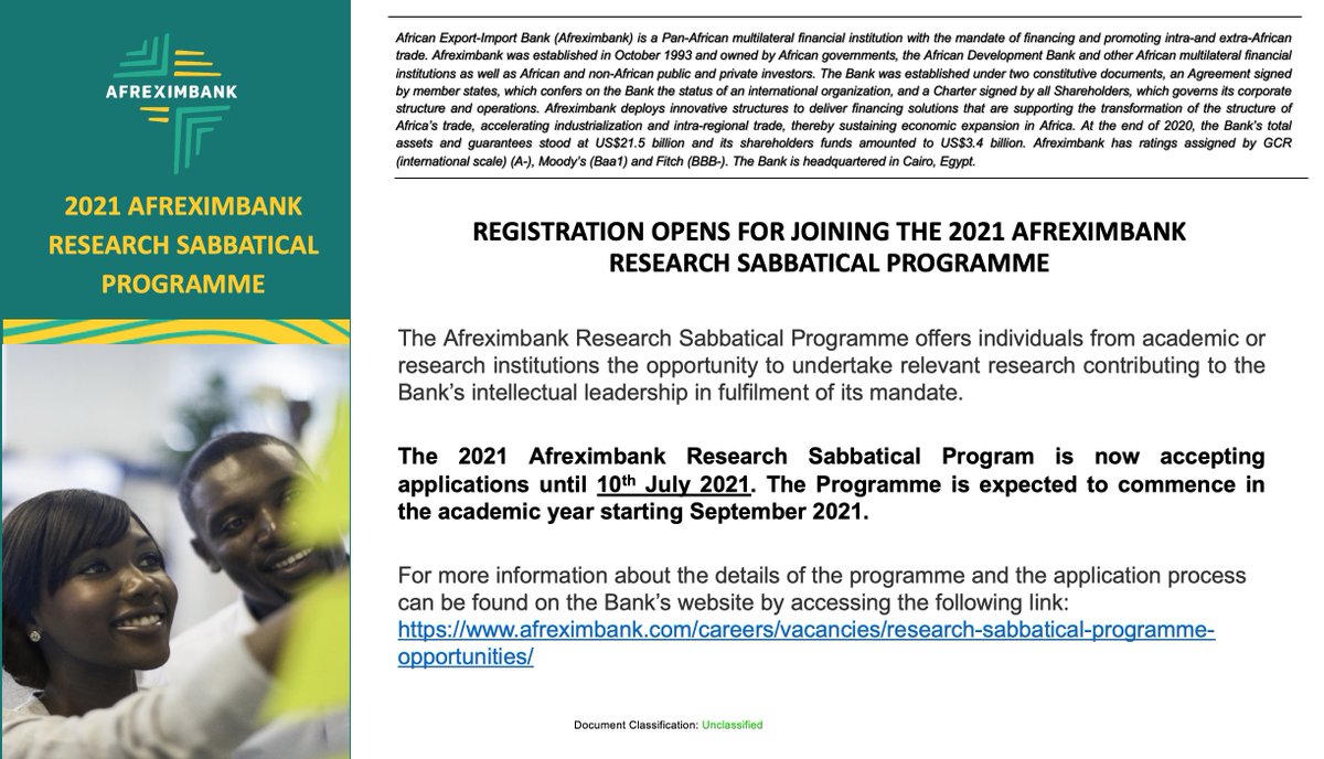 NYU Africa House (@nyuafricahouse) on Twitter photo Africa House is pleased to share the Research Sabbatical Programme, a wonderful opportunity for researchers by the Afreximbank.
Apply by 10th July, 2021!
Learn more: afreximbank.com/careers/vacanc……
<a href="/afreximbank/">African Export-Import Bank - Afreximbank</a> <a href="/NYU_DRI/">DRI</a> <a href="/NYUADDevLab/">NYU Abu Dhabi DevLab</a> Africa House is pleased to share the Research Sabbatical Programme, a wonderful opportunity for researchers by the Afreximbank.
Apply by 10th July, 2021!
Learn more: afreximbank.com/careers/vacanc……
<a href="/afreximbank/">African Export-Import Bank - Afreximbank</a> <a href="/NYU_DRI/">DRI</a> <a href="/NYUADDevLab/">NYU Abu Dhabi DevLab</a>