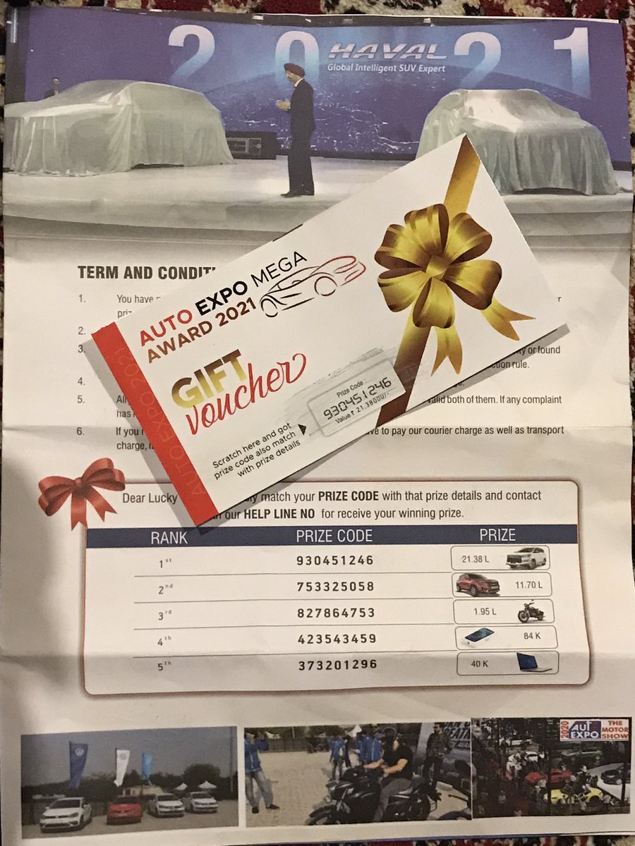 Received a Post today. Apparently from Auto Expo Mega Awards 2021 with a scratch card that conveniently matches with the first prize of ₹21.38L. Such a planned fraud. Please take cognizance. @Cyberpolicekmr @JmuKmrPolice