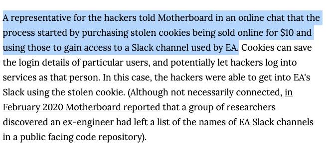 lorenzofb's tweet image. The hackers who stole source code and documents from Electronic Arts broke in through the company&apos;s Slack.

&quot;Once inside the chat, we messaged a IT Support members we explain to them we lost our phone at a party last night.&quot; 

vice.com/en/article/7kv…