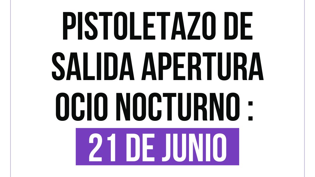 ocionocturno's tweet photo. ¡Pistoletazo de salida!💥

Después de 15 meses de ingresos “0”, de meses difíciles y de demostrar que el ocio y la restauración nocturna no son focos de contagio, parece ser que vemos la luz al final del túnel.🙌 https://t.co/yaI286WjSL