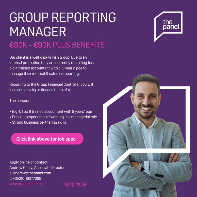 ThePanelDublin's tweet photo. Group Reporting Manager (https://t.co/bSg7aZ1Qfl) role currently available with our client, a well-known Irish group.
For more information please contact @AndrewGanly at andrew@thepanel.com.
#jobfairy #accountant #accounting #Big4 #groupreporting #manager #reportingmanager https://t.co/2MELneDfJb